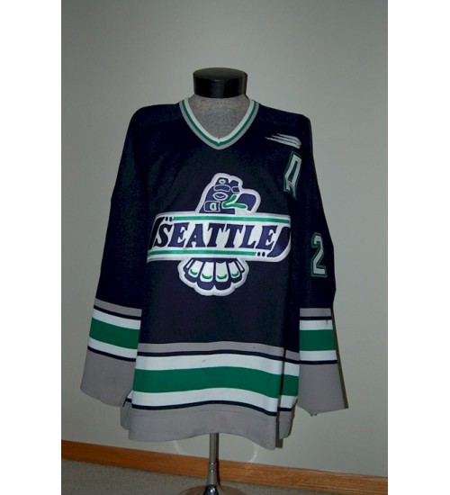 Custom WHL Seattle Thunderbirds 2000 01 Jamie Lundmark Road Hockey Jersey Blue